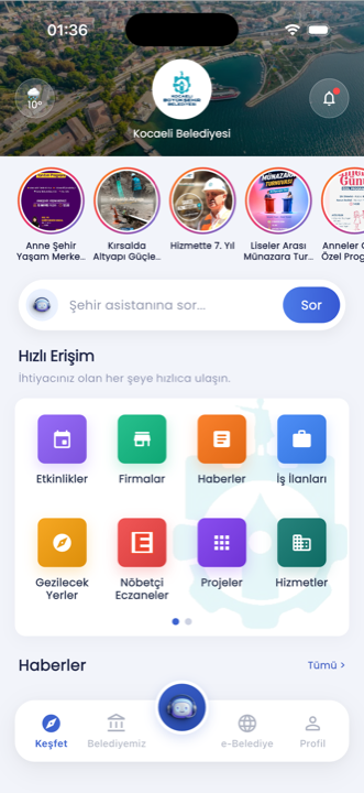 Belediye+SuperApp vatandaş uygulaması mobil ekranı